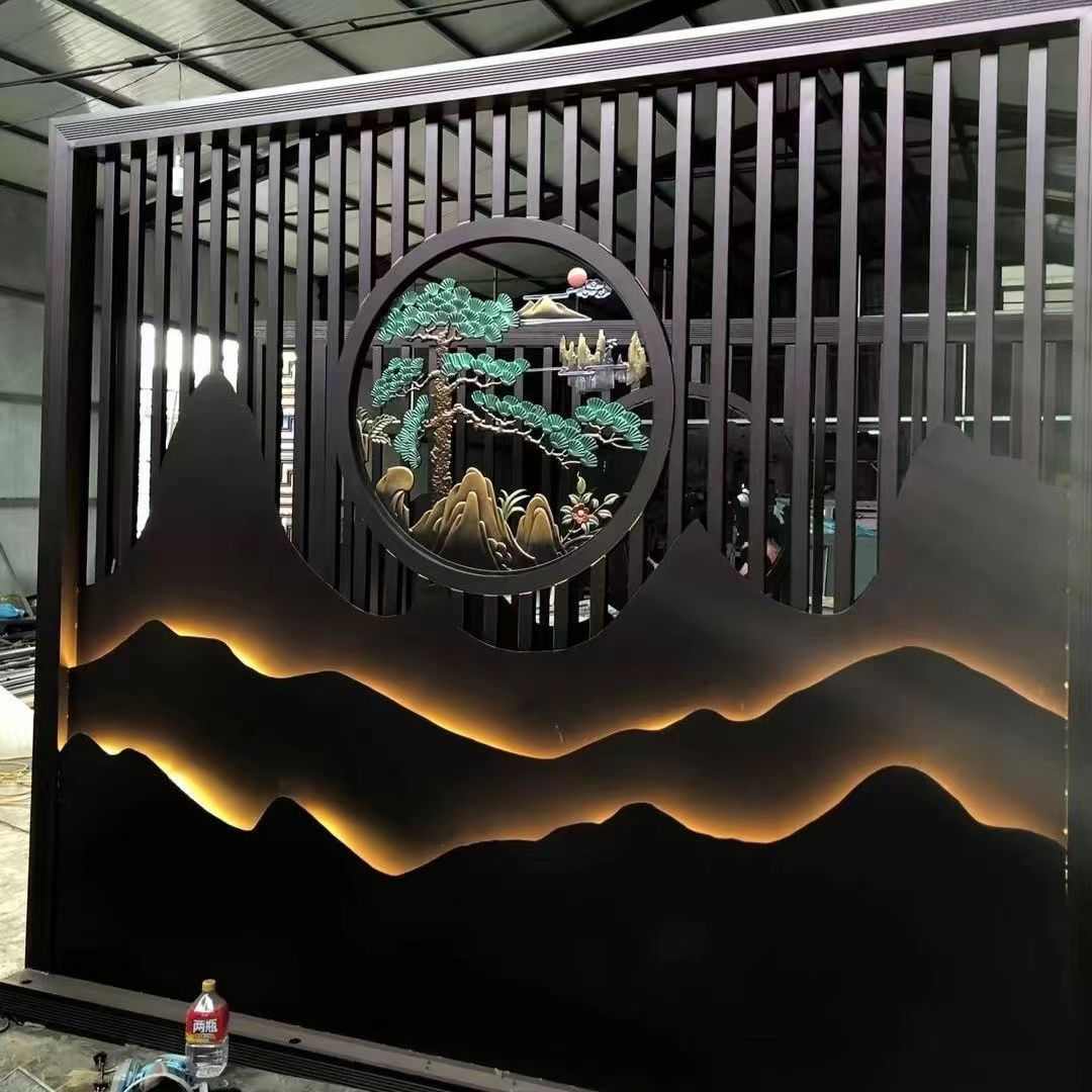 落窗花复古花格中式挂雕刻厂家仿古铝合金雕花镂空屏风木纹铝格栅