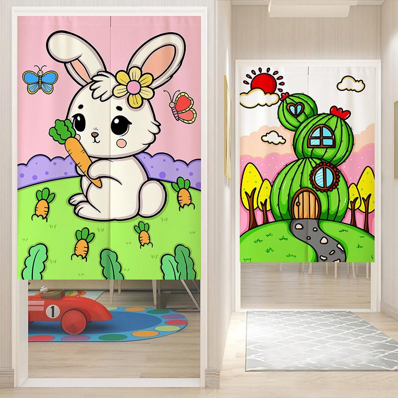 卡通可爱插画门帘客厅室内房间隔断窗厨房遮挡帘布子半截短门帘挂