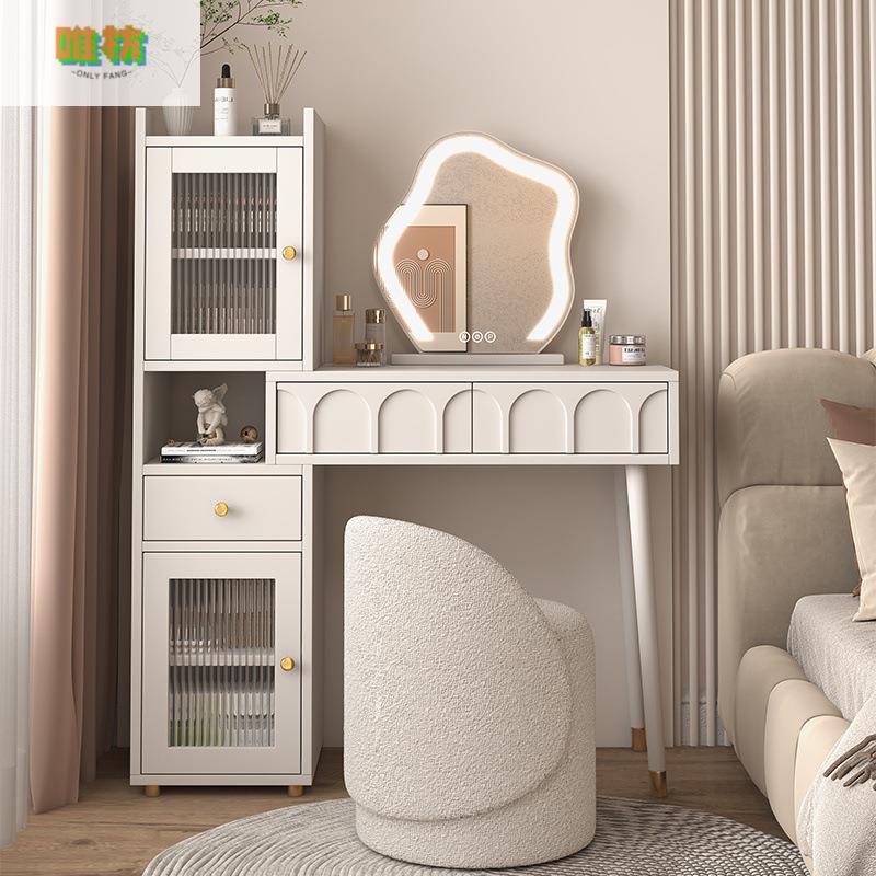 奶油风梳妆台卧室现代简约小户型网红收纳柜床头柜化妆台书桌一体