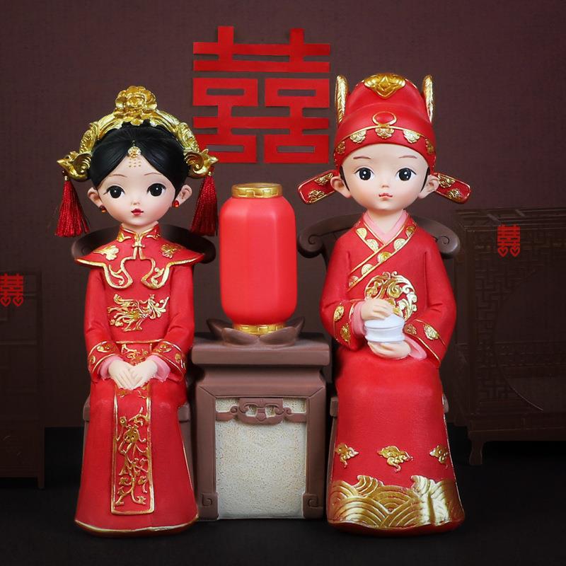 新郎新娘系列摆件中式婚礼树脂工艺品装饰摆件送情侣创意婚庆礼品