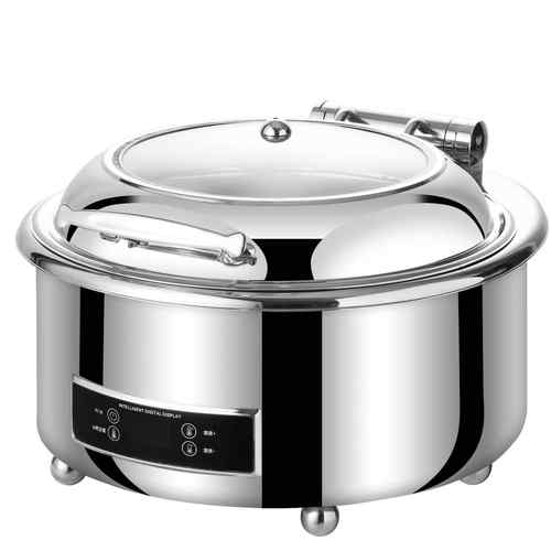 圆形豪华数显自助餐炉304不锈钢翻盖电不锈钢锤印电加热板