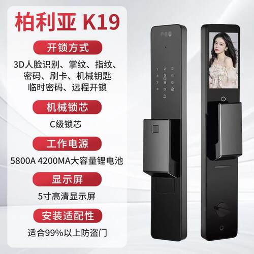 北欧轻奢智能门锁家用密码锁室外人脸识别指纹锁全自动防盗入户庭