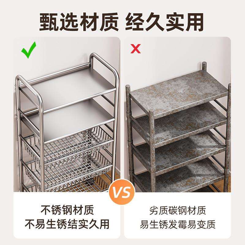 不锈钢厨房菜篮子置物架落地多层果蔬微波炉收纳架多功能储物架子