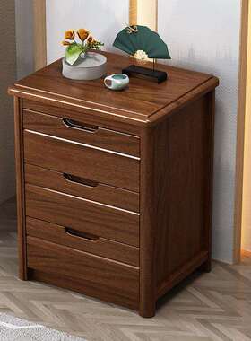 0J全实木床头柜胡桃木收纳柜现代中式三抽斗柜加锁卧室储物整装批