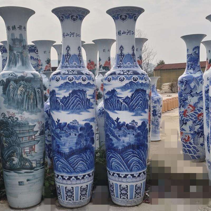 陶瓷大花瓶摆件景德镇瓷器手绘釉下彩青花山水源远流长落地大花瓶