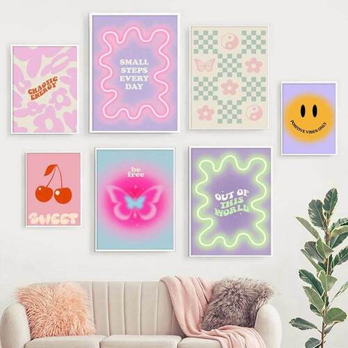 Colorful Pastel Canvas Painting Aesthetic Poster Wall Decor