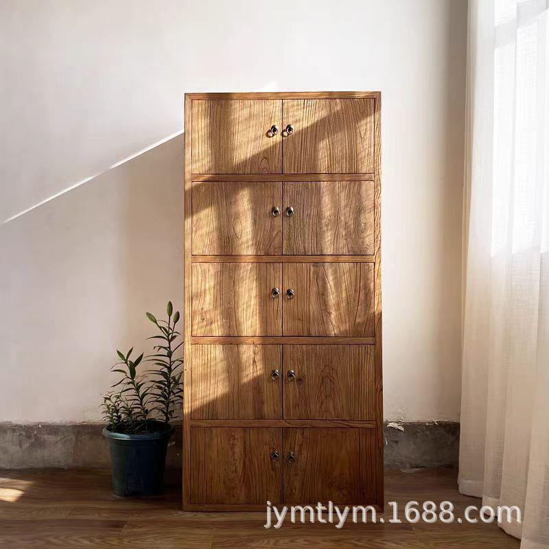 老榆木储物柜实木做旧餐边柜中式靠墙置物柜收纳柜客厅卧室边柜