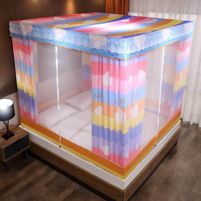 坐床蚊帐家用床帘一体式拉链蚊帐1.2M遮光防尘加密帐纱1.8M公主风