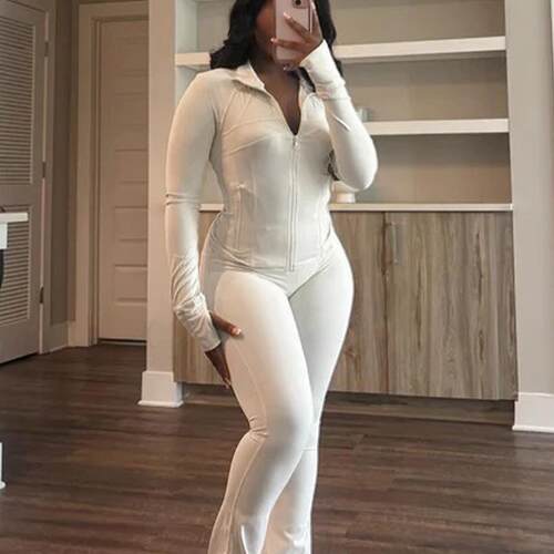 Women’s 2-Piece Lounge Set –-Waisted Flare Pants & Casual