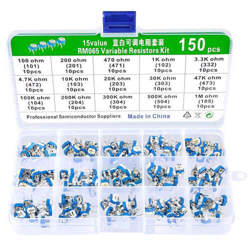 新外贸15种规格每种10个共150个RM065卧式蓝白可调电阻套装件送盒
