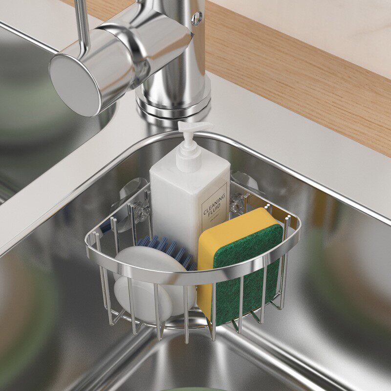 欧润哲304不锈钢厨房水槽转角收纳篮浴室吸盘置物架洗菜盘沥水架