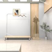 服装 店可移动不锈钢落地展示架胡桃木侧挂陈列挂衣架原木简约货架