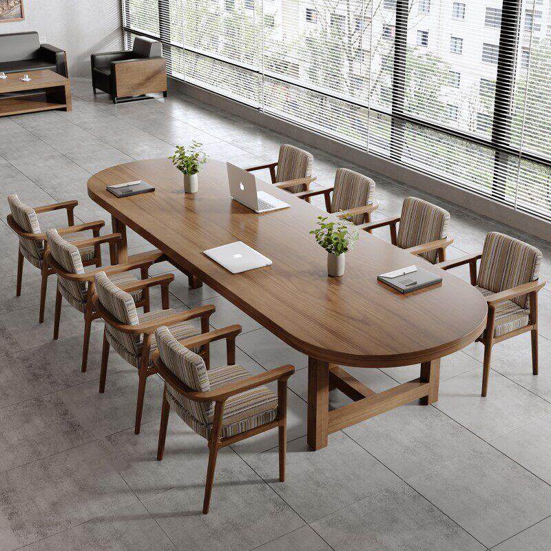 实木会议桌长桌简约现代办公室大桌子工作台椭圆形长条大板培训桌