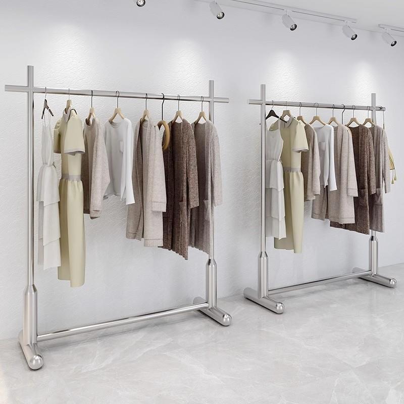 服装店衣服展示架落地不锈钢拉丝工业风轻奢货架女装店专用挂衣架
