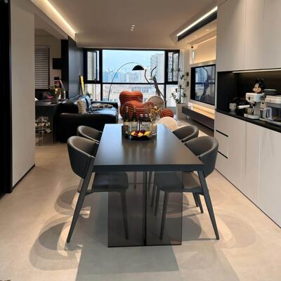 悬浮餐桌家用黑透压克力长方形吃饭桌子意式简约小户型岩板餐桌椅