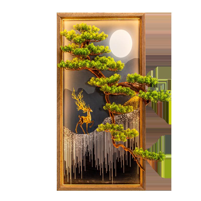 饰中式画挂件长方BGU形玄关客厅墙现代装酒店面沙发背景挂画山水