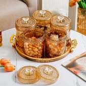 欧式 旋转封罐带高906脚托五罐谷杂粮盘储存罐糕点储物罐面条收纳