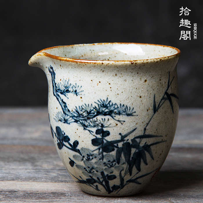 纯手绘复古风公道杯景德镇青花瓷分茶器中式粗陶仿古匀杯功夫茶具