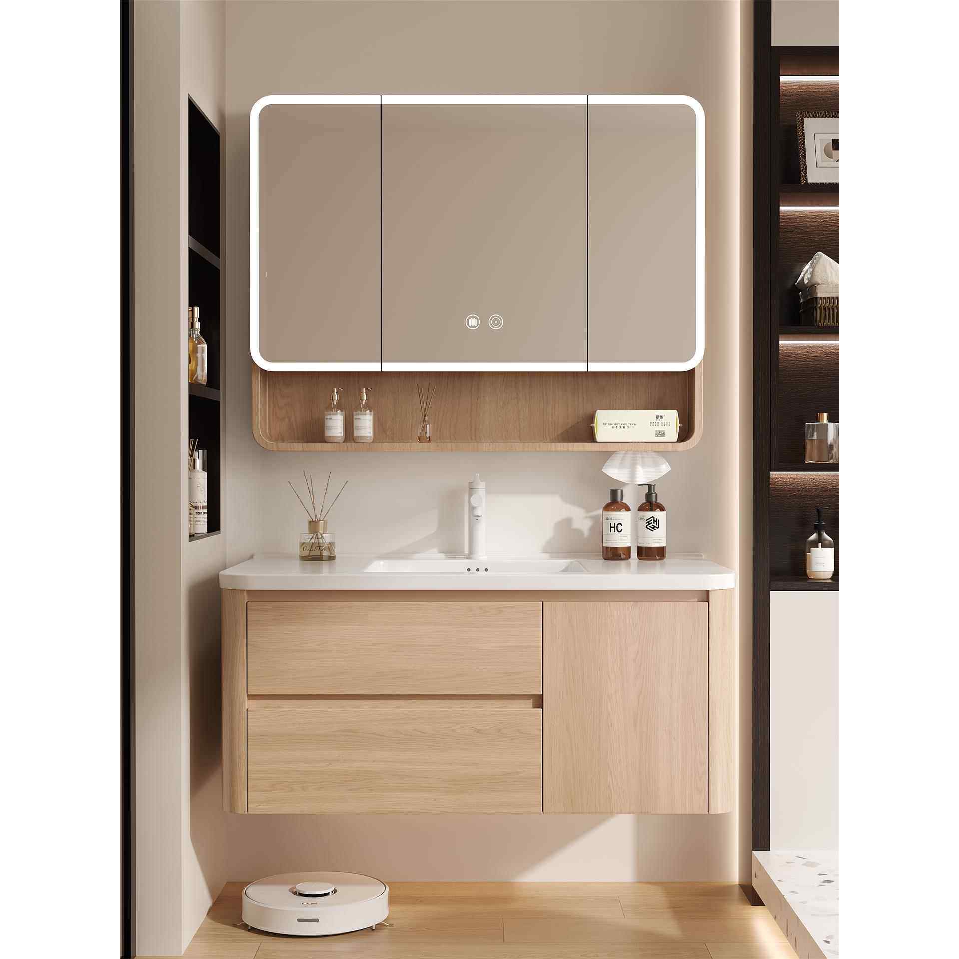 原木色蜂窝铝浴室柜组合智能陶瓷一体盆洗脸洗手洗漱台卫生间厕所