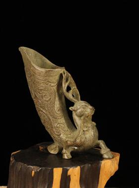 古玩杂项仿古收藏合金鹿杯酒杯摆件居家装饰小摆件古董老物件摆设