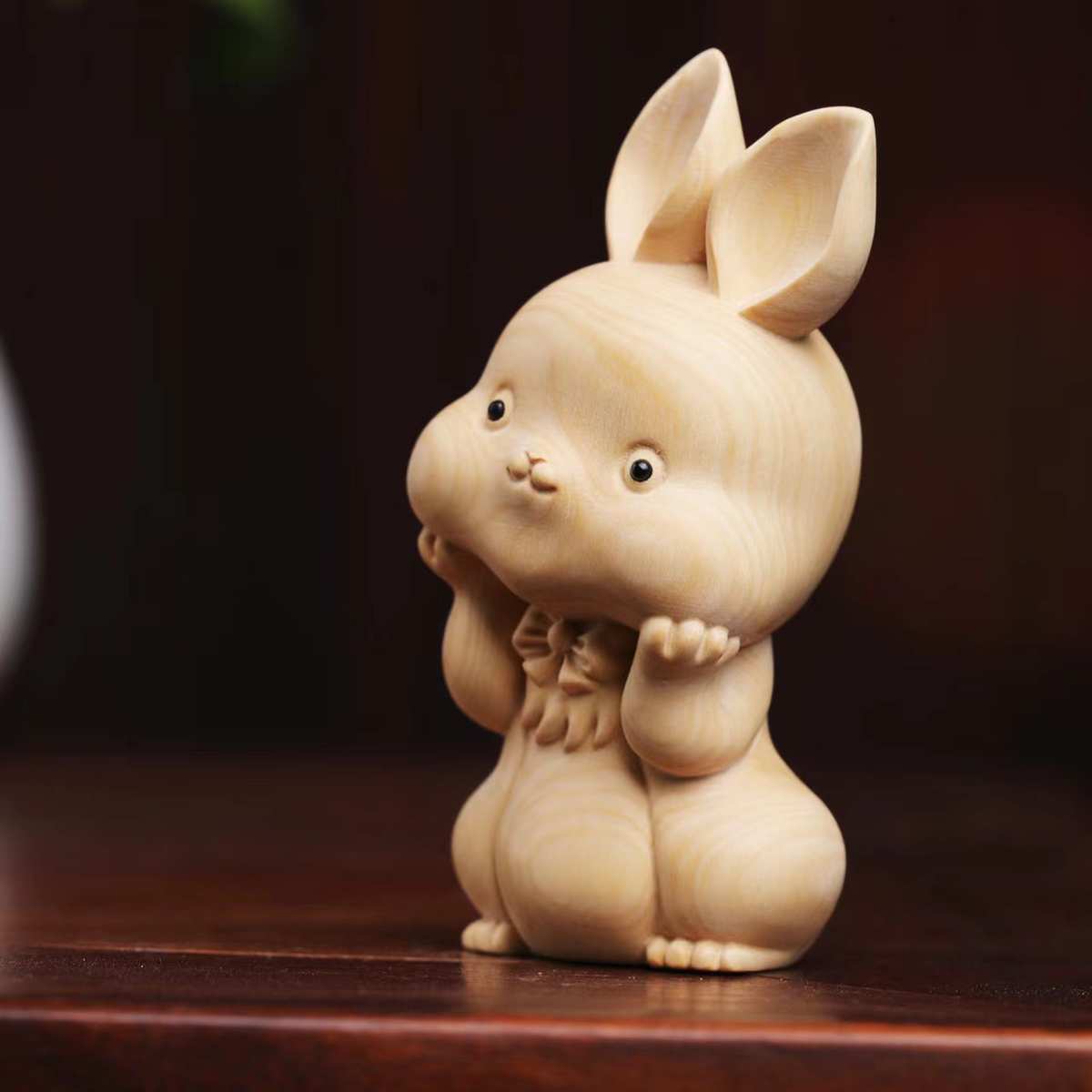 小萌兔可爱兔小叶黄杨木雕木质工艺品手把件文玩木雕摆件萌宠动物