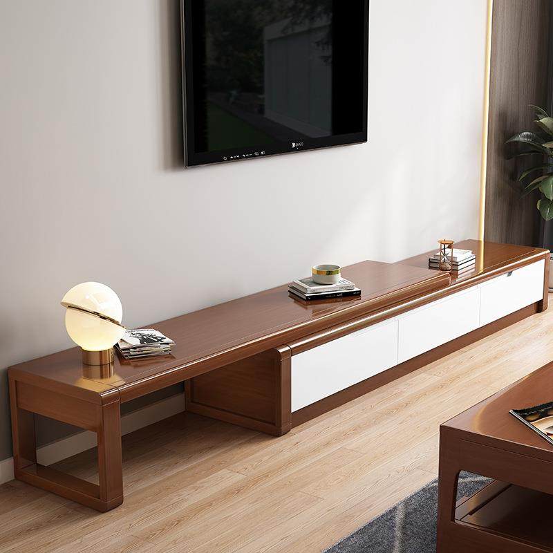 户伸缩实木电视柜小型现代约经济简型地DOO柜茶几组合中式客厅收
