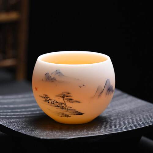国风手绘青花瓷陶瓷主人杯个人专用素烧羊脂玉白瓷功夫喝茶杯定制