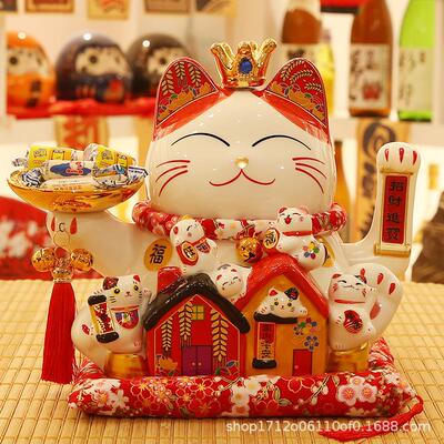 招财前猫摆摇件店铺开ST-11005业礼品大号小陶瓷台收银台家居自动