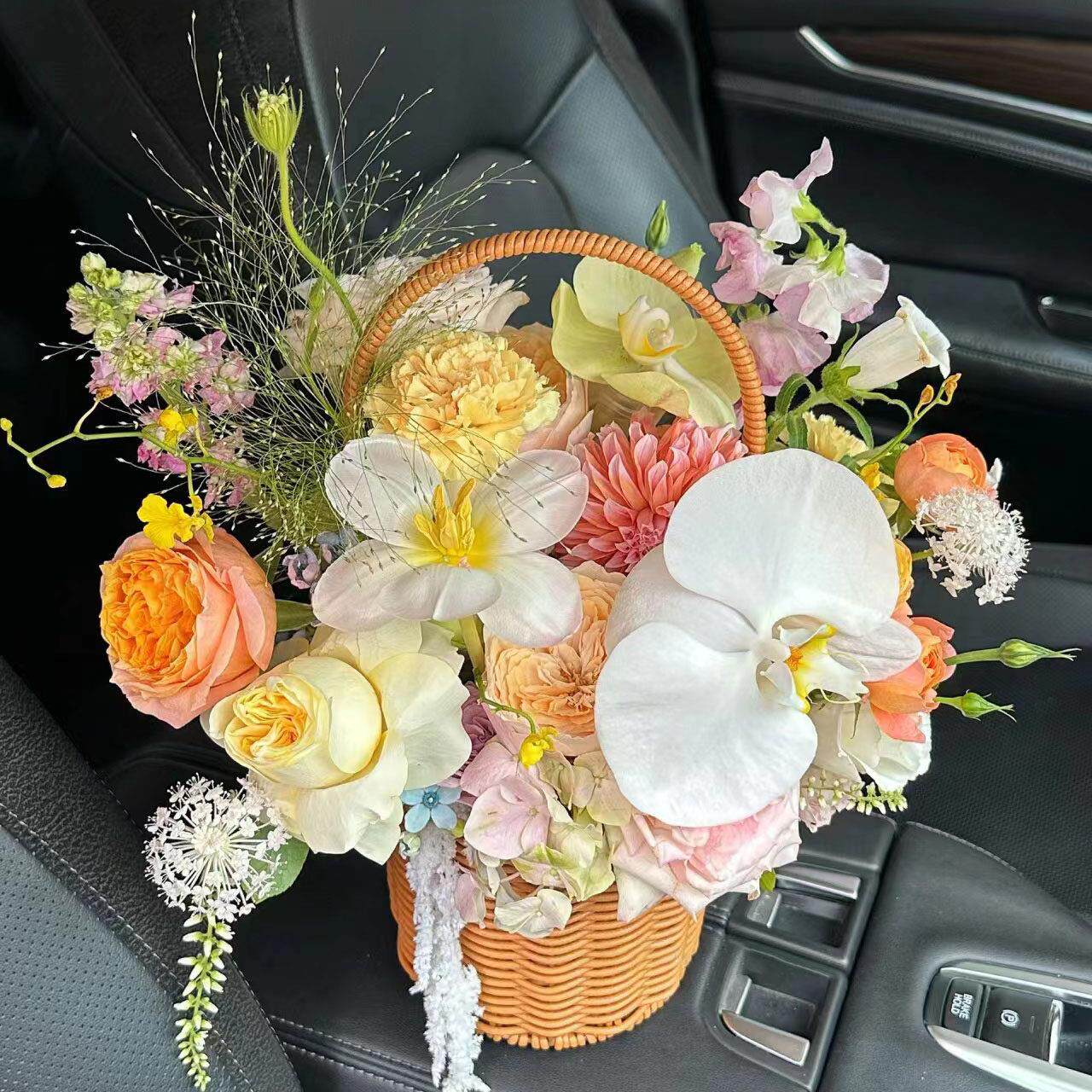 繁花阁鲜花花篮北京天津太原同城鲜花向日葵送长辈生日手提花篮