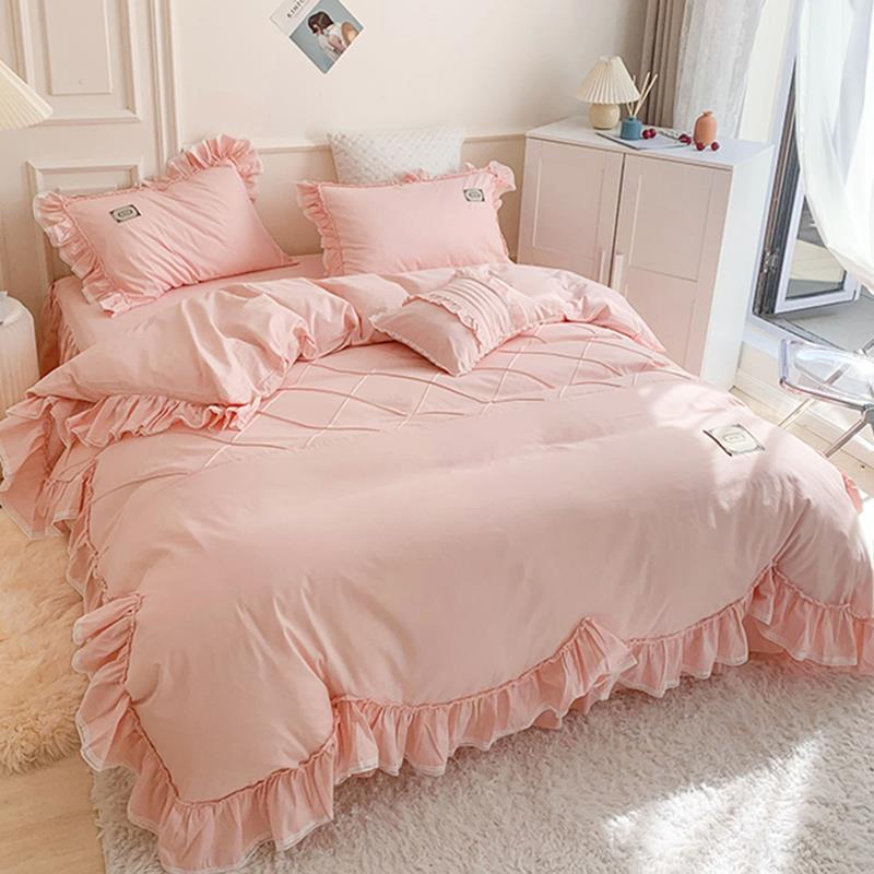 正品is0网红粉色纯棉四件棉套10全n被套少女心公主风床上用品床裙