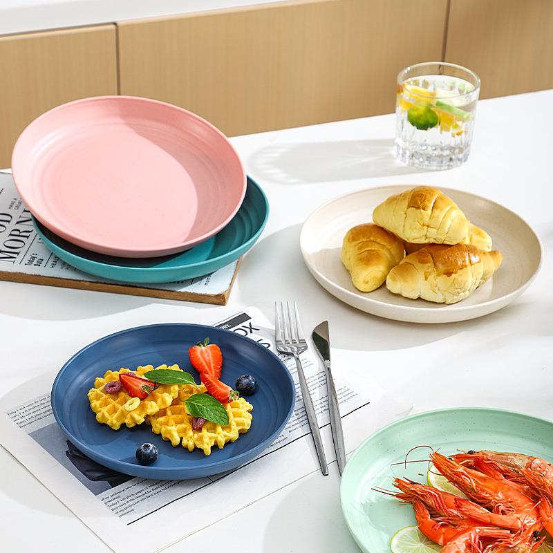小麦秸秆新色系盘子家用餐盘塑料盘日式可微波炉菜盘沙拉果蔬大盘