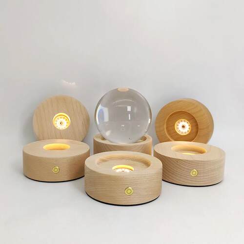 DIY山毛榉圆夜灯底座实木发光底座USB触摸Led实木发光底座装饰品