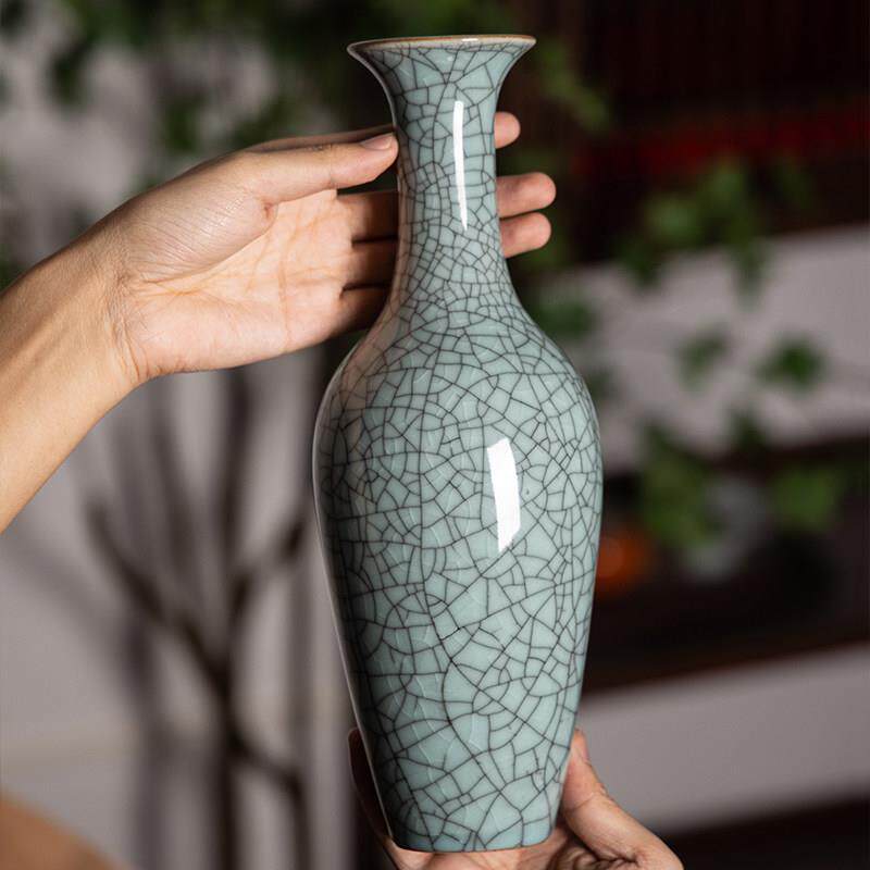青瓷中式花瓶摆件玉壶美人茶道花器干花水培陶瓷大号台面仿古花插