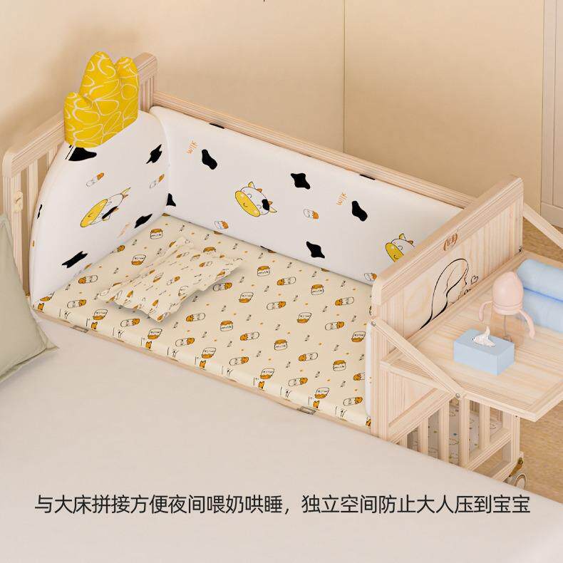 婴儿床接大床宝实木漆多功能宝拼宝摇无篮床新生宝床可p9移动儿童