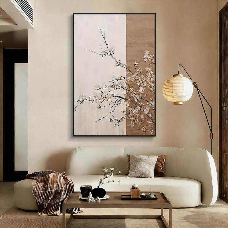中古风客厅茶室背景墙装饰画宋代美学餐厅玄关过道竖幅梅花挂画框
