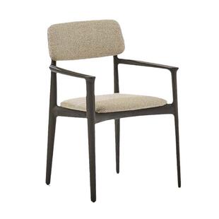 中国风实木布艺餐椅家用现代简约餐椅扶手棉麻椅子意式 靠背书桌椅