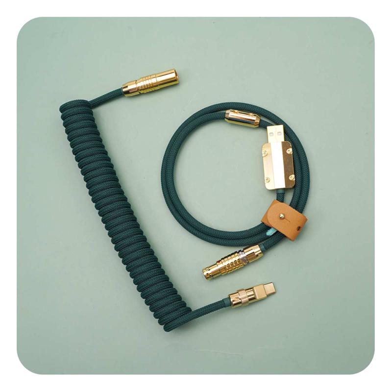 GeekCable客制化机械键盘航插数据线弹簧螺旋金五金编织后置墨绿