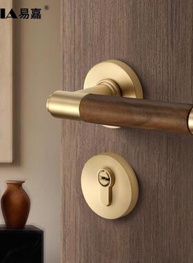 美式胡静桃房磁木室内卧室门锁通用型间实木门把手原木72F030风音