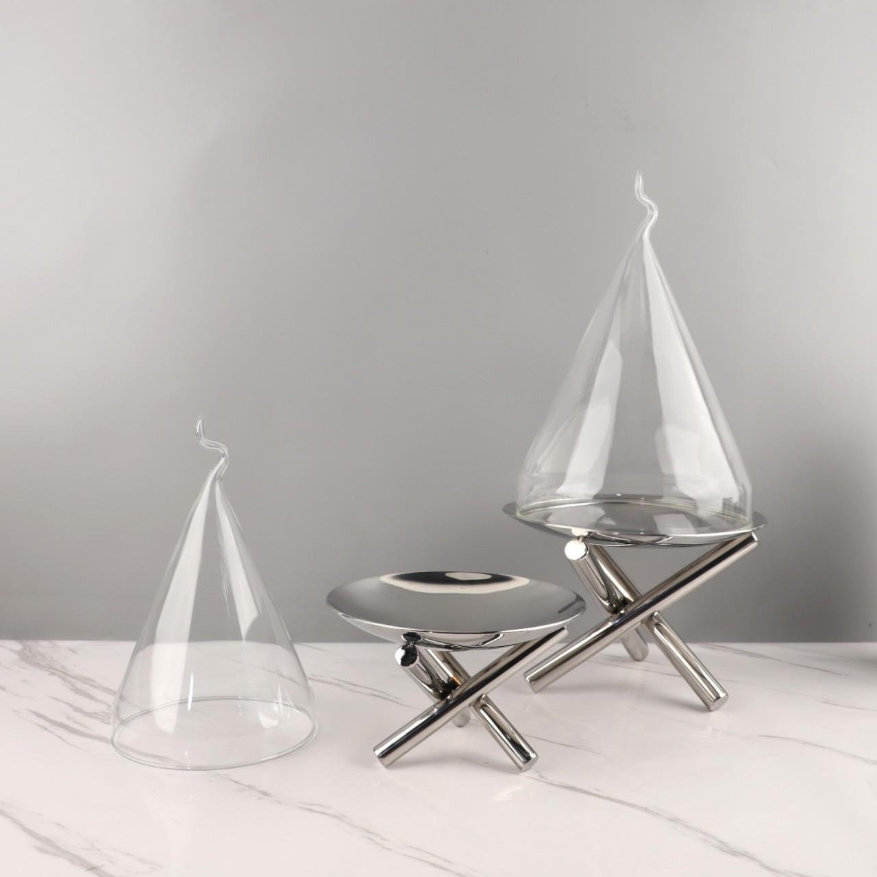 装欧式轻奢锈钢酒玻璃罩水EOW果盘点心盘饰摆件餐不厅茶几店家居