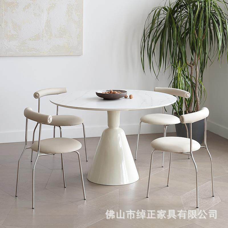 法式奶油岩板冰淇淋餐桌圣杯餐台网红现代简约小户型圆形饭桌椅