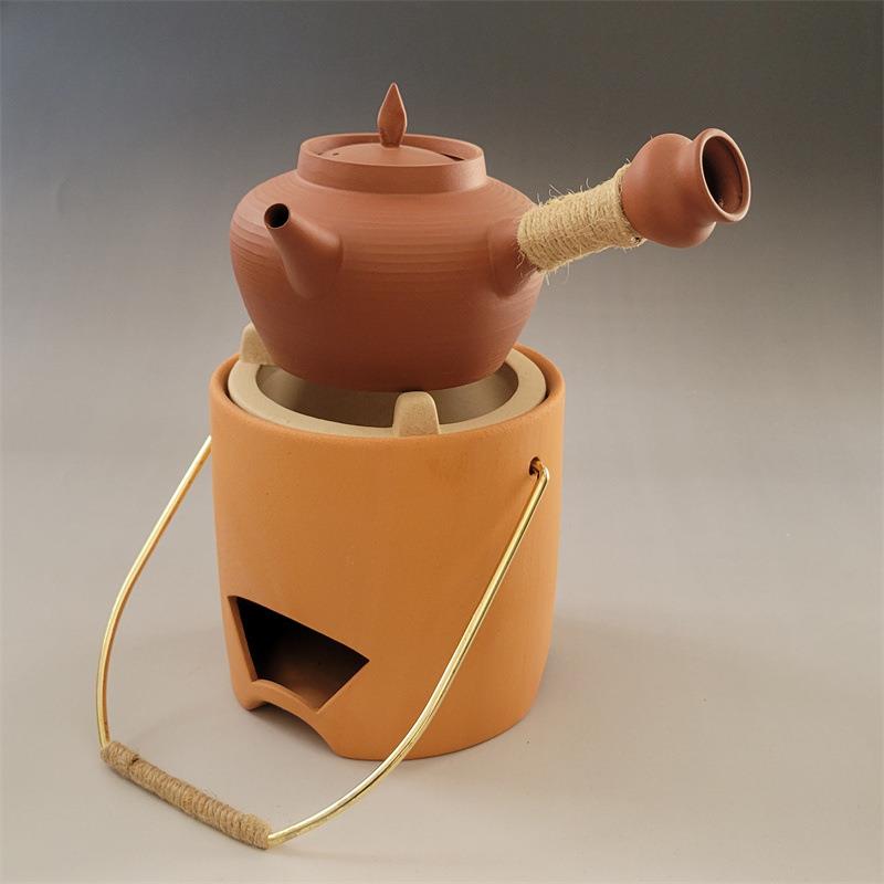 潮TDA州红泥火炉功夫陶炉土炭煮茶炉子家用碳小侧炉把泡茶烧水壶