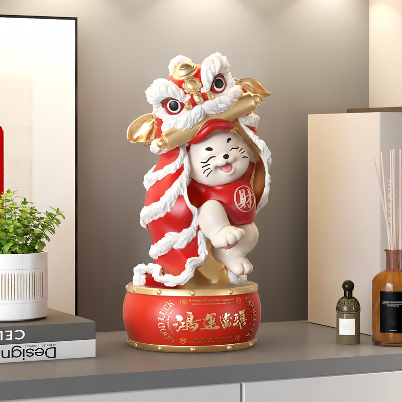 醒狮招财猫摆件开业客厅前台店铺收银台送朋友装饰品圣诞新年礼物