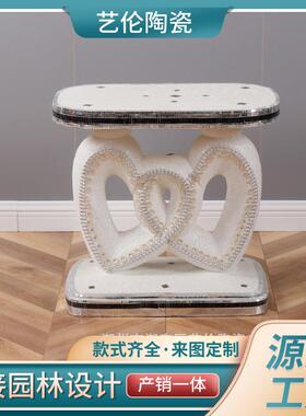 简约欧式贴珠双心形玻璃钢花盆景底座家居花插凳摆件工艺品托架