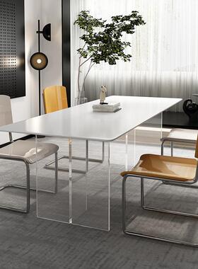 7K悬浮岩板餐桌椅组合长方形家用小户型岛台现代简约透明亚克力饭