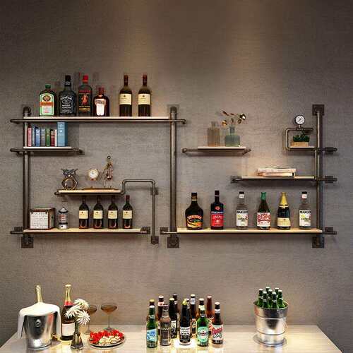 美式工业风创意置物架 酒店酒吧墙上铁艺酒架 创意水管一字隔板