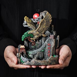 鹏程万里倒流香炉老鹰中式摆件公司办公室桌面开业树脂工艺礼品