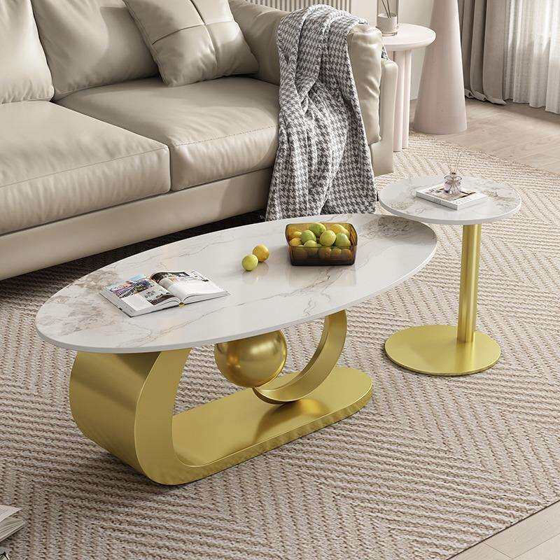 轻奢椭圆形巖板茶几组合客厅家用2026新款极简约现代小户型沙发桌