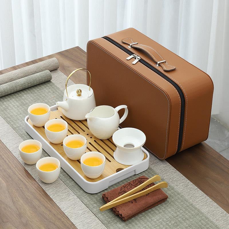 羊脂玉白瓷旅行功夫茶具套组家用可携式户外旅游泡茶盖碗茶壶茶杯