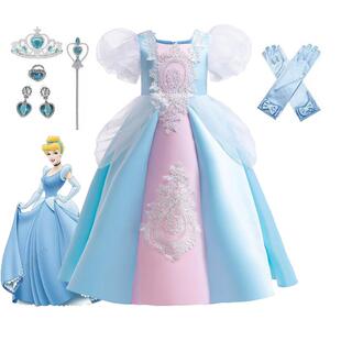 泡泡袖蕾丝连衣裙女童裙子灰姑娘迪士尼cinderella公主裙儿童礼服