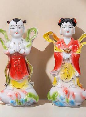 陶瓷金童玉女佛像童男童女神像家用观音善财童子龙女摆件